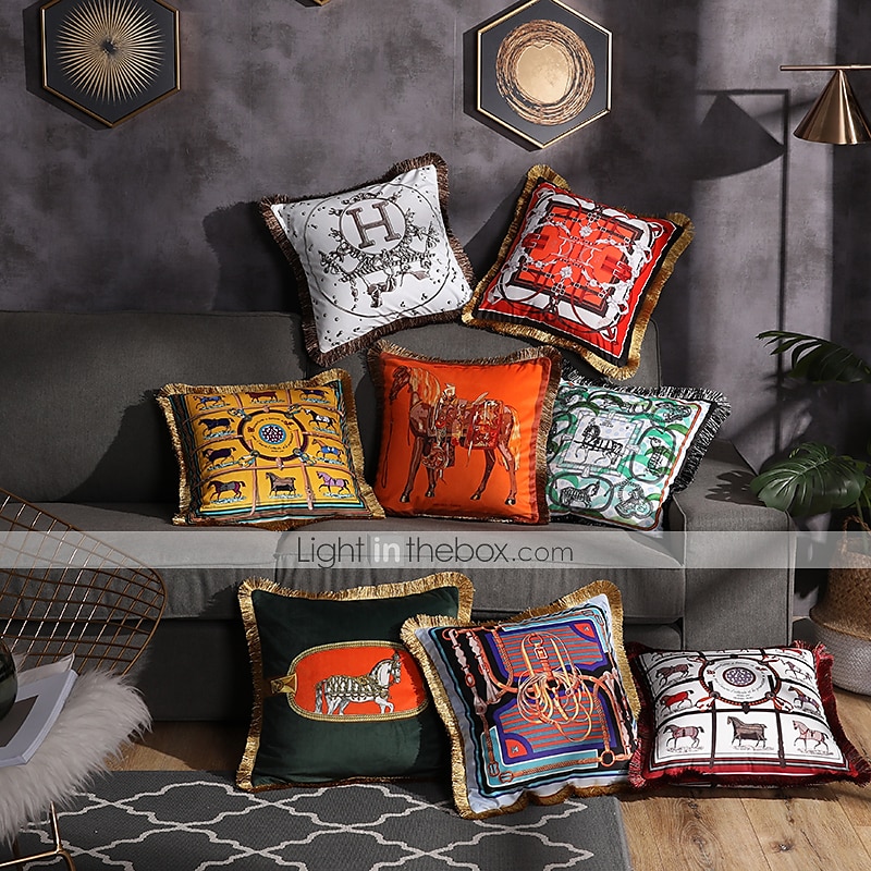 Decorative Toss Pillows Double Side Trend Brand Light luxury velvet tassel d Printing Pillow Case Cover Living room Bedroom Sofa Cushion cover 2025 - $28.99 –P16