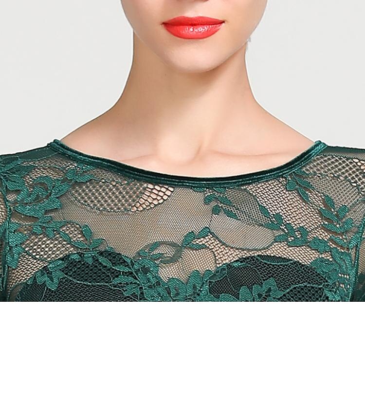 Ballroom Dance Dress Appliques Split Joint Women's Training Performance Long Sleeve Natural Chiffon Lace Velvet 2025 - $115.99 –P1