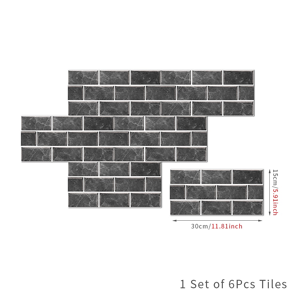 15x30cm 6 stks tegels muurstickers tegel verf backsplash verwijderbare waterdichte zelfklevende stickers woondecoratie woonkamer keuken badkamer decor (zwart, zelfklevende decoratieve muursticker 2025 - €9.99 –P10