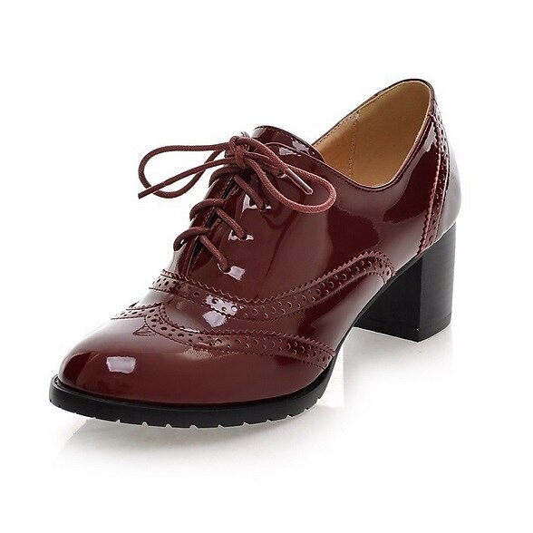 Women's Navy Blue Patent Leather Oxford Shoes – Chunky Heel Brogue Lace-Up Dress Shoes for Office, Vintage Style & Formal Occasions 2025 - $54.99 –P11