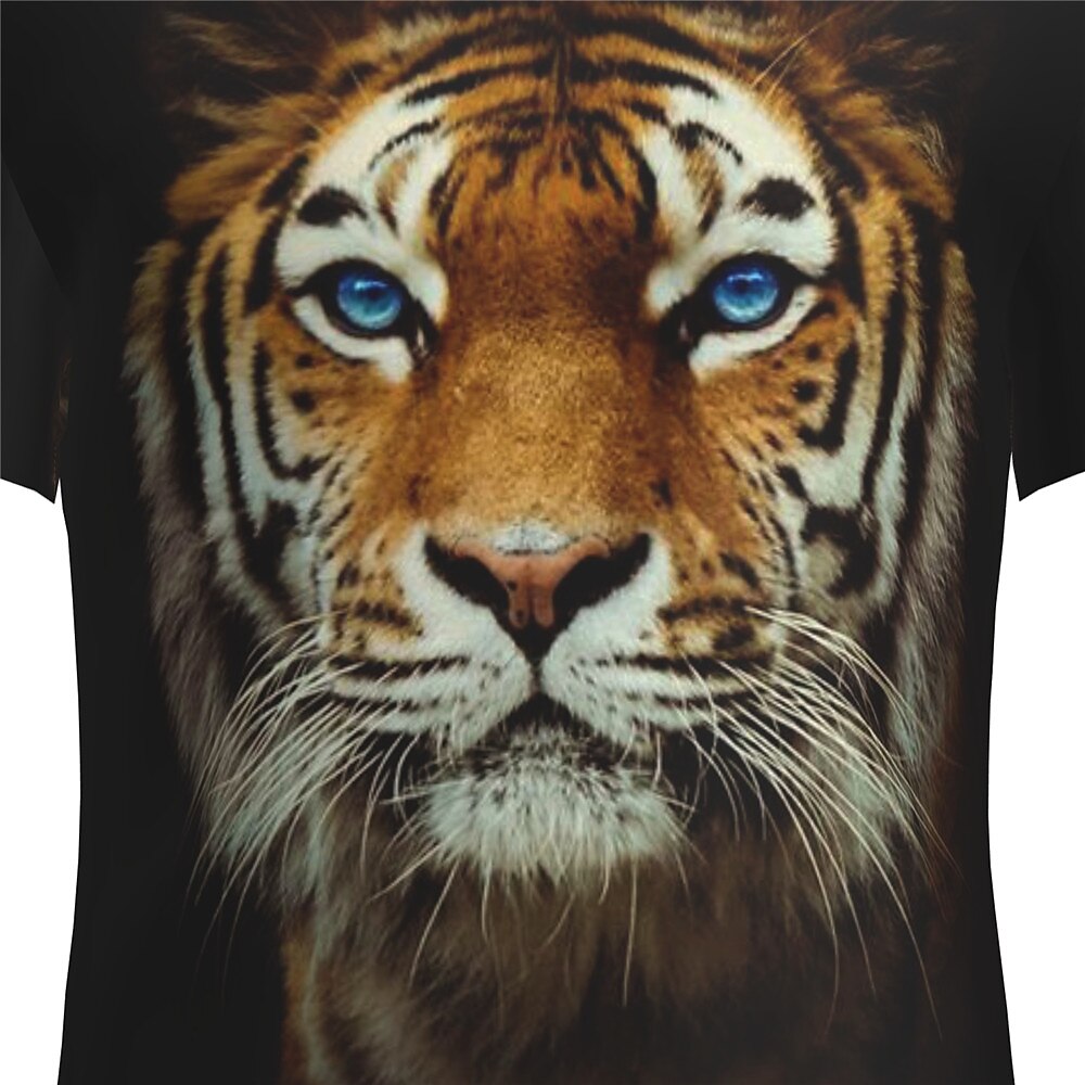 Mens Casual Tiger Graphic Print Round Neck T Shirt Summer