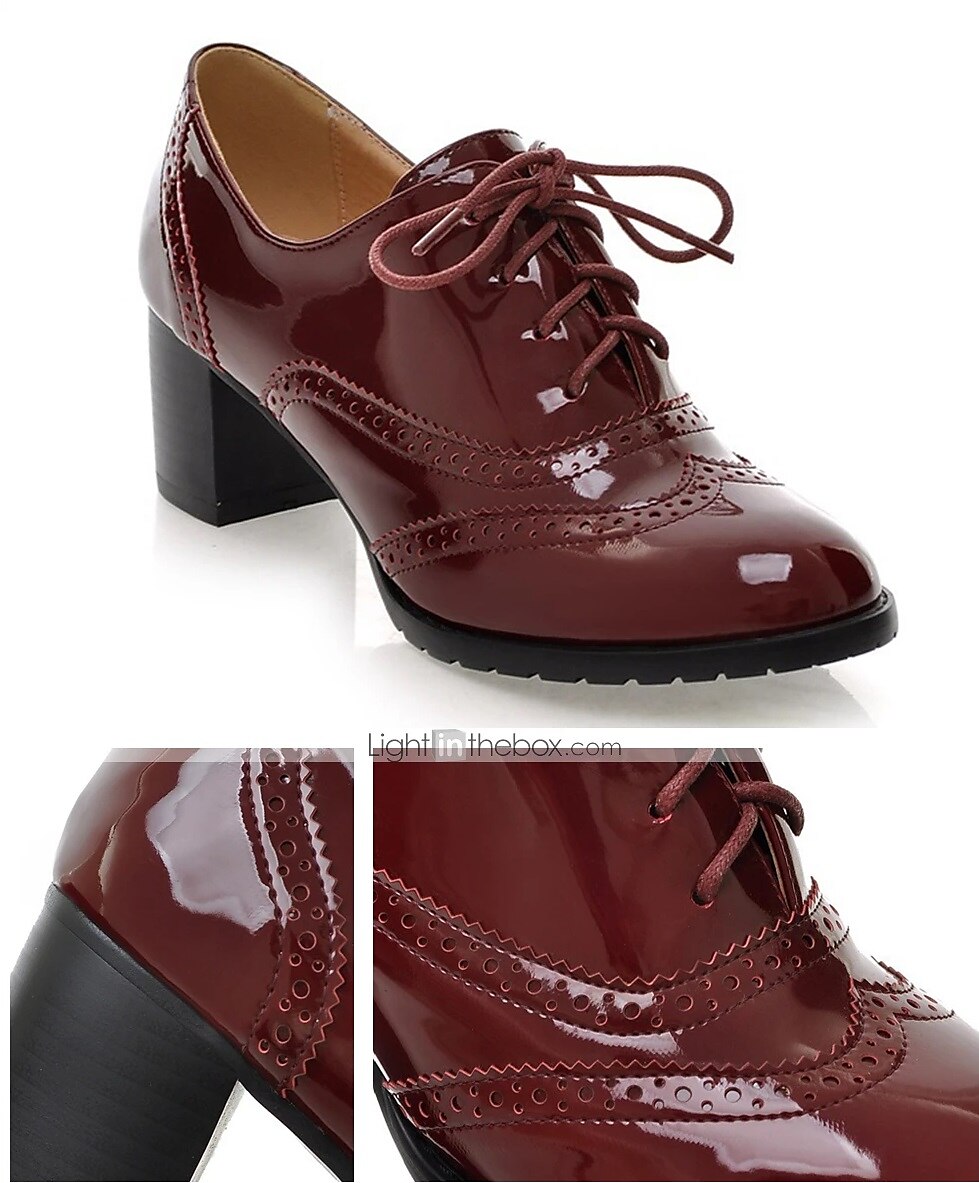 Women's Navy Blue Patent Leather Oxford Shoes – Chunky Heel Brogue Lace-Up Dress Shoes for Office, Vintage Style & Formal Occasions 2025 - $54.99 –P12