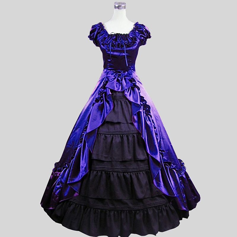 short victorian dress costume Gothic Lolita Dress Victorian-Inspired Purple and Black Short Party Dress
