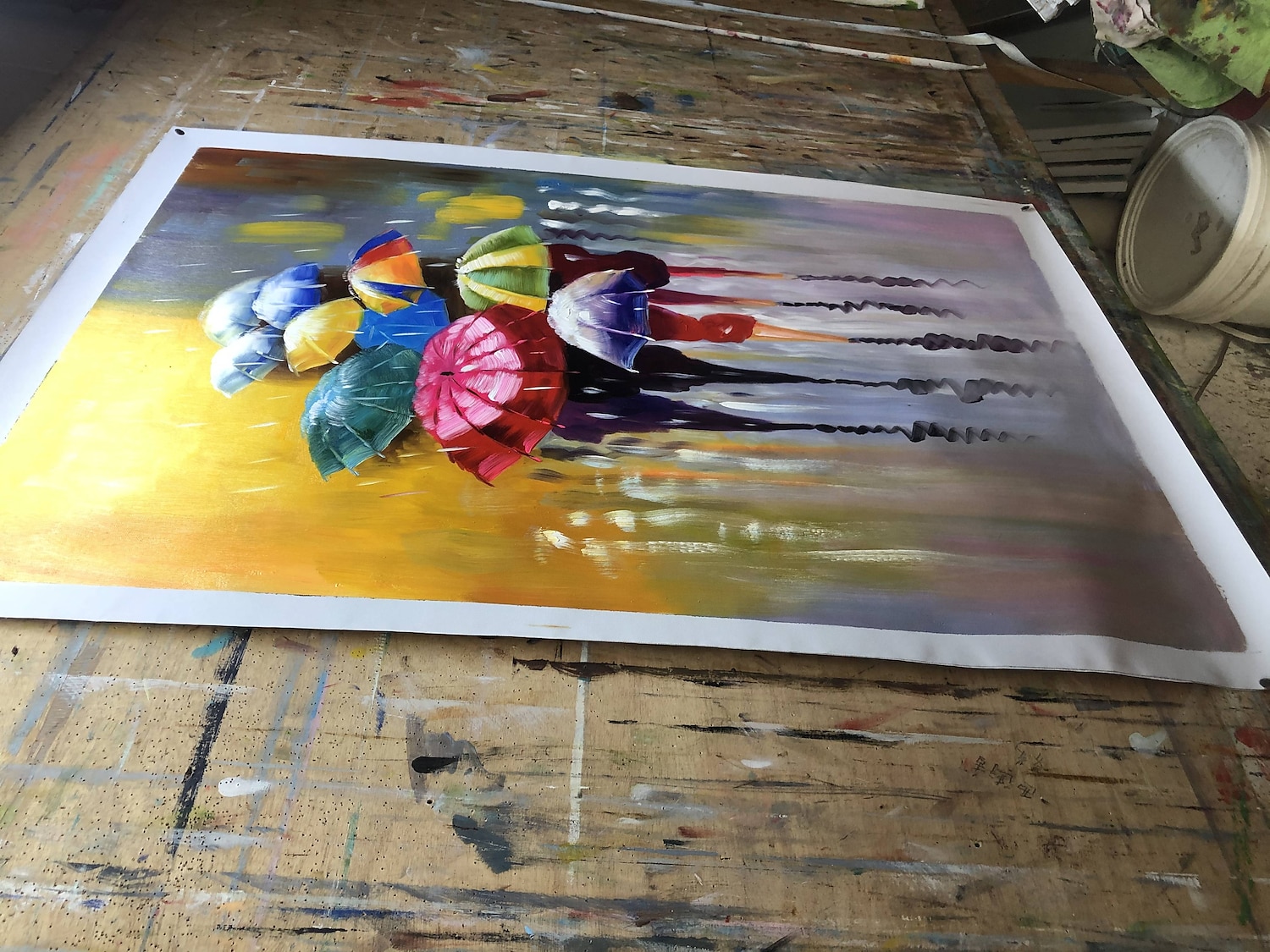 peinture à l'huile 100% fait main peint à la main art mural sur toile les gens tiennent des parapluies paysage abstrait comtemporary moderne décoration de la maison décor toile roulée pas de cadre de 2025 ? $61.99 –P7