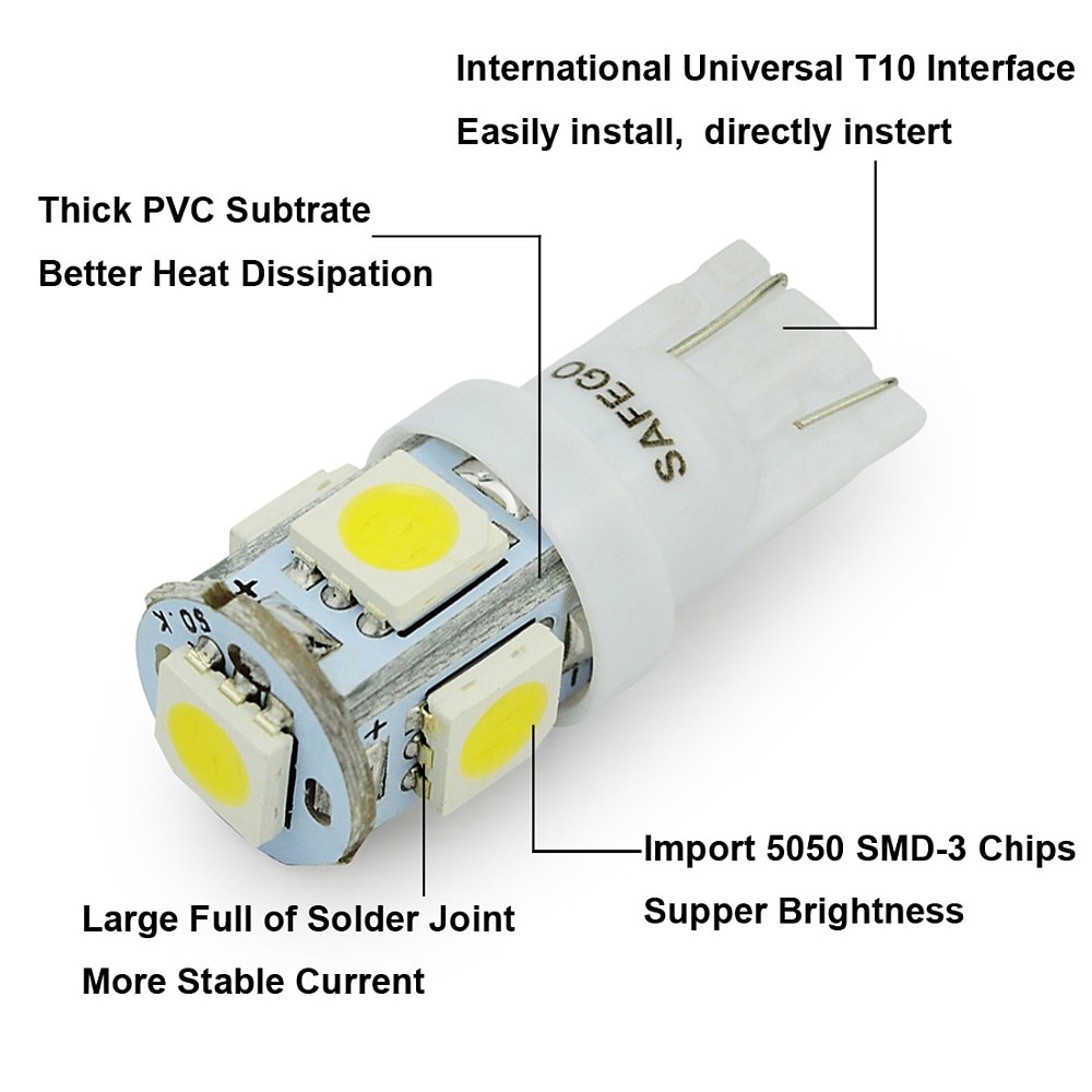 10Pcs 4Pcs 2Pcs T10 BA9S E10 G4 Wedge 5-SMD 5050 LED Light Bulbs W5W 2825 158 192 168 194 Interior Reading Dome Map Cargo Trunk Door Doorstep Courtesy License Plate Side Marker Light 2025 - $8.49 –P1