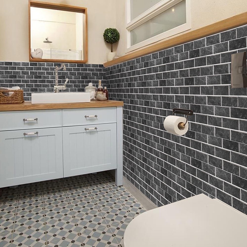 15x30cm 6 stks tegels muurstickers tegel verf backsplash verwijderbare waterdichte zelfklevende stickers woondecoratie woonkamer keuken badkamer decor (zwart, zelfklevende decoratieve muursticker 2025 - €9.99 –P8