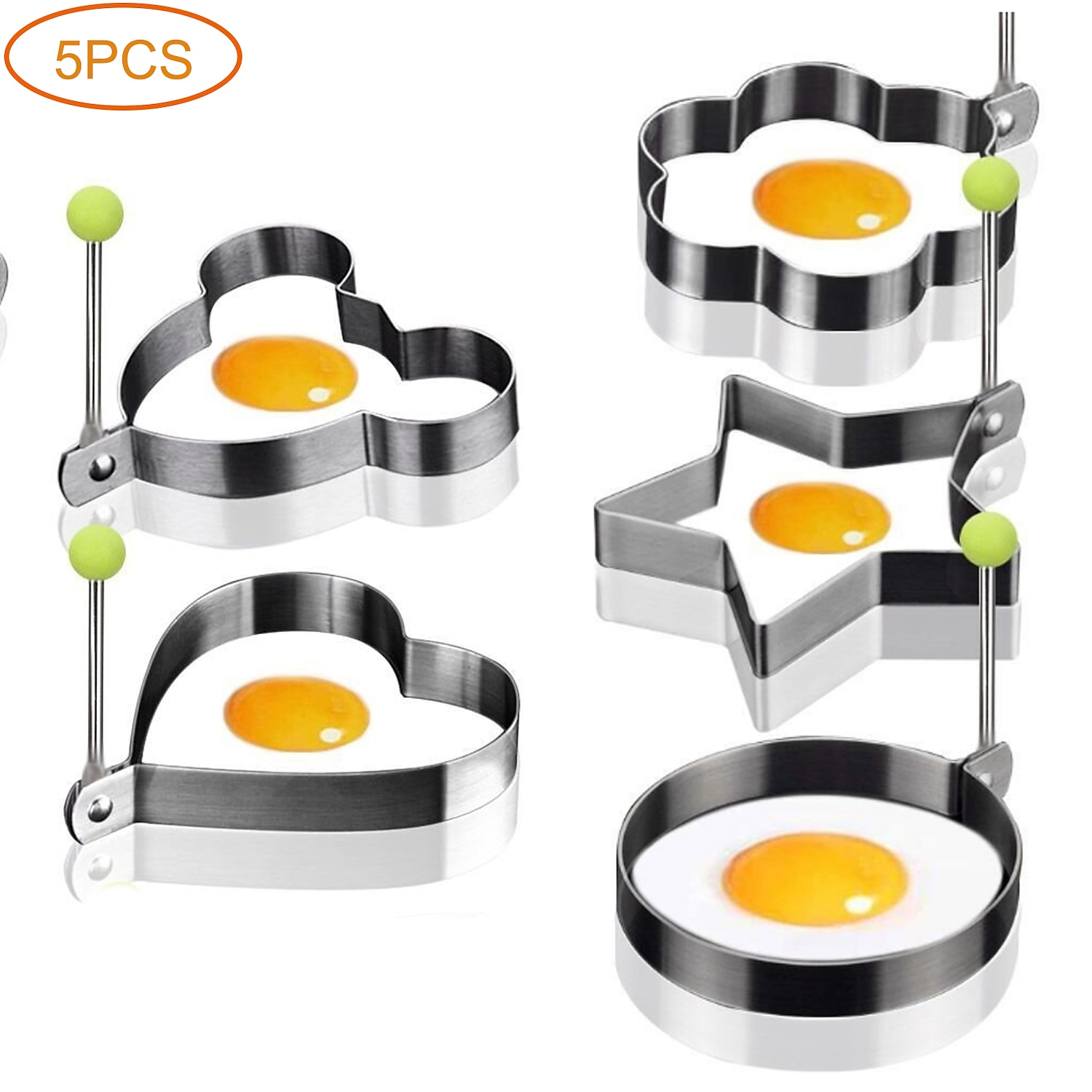  HUANJIE 5 Pieces Set Fried Egg Mold Pancake Rings Shaped  Omelette Mold Mould Frying Egg Cooking Tools Kitchen Supplies Accessories  Gadget Silver: Home & Kitchen