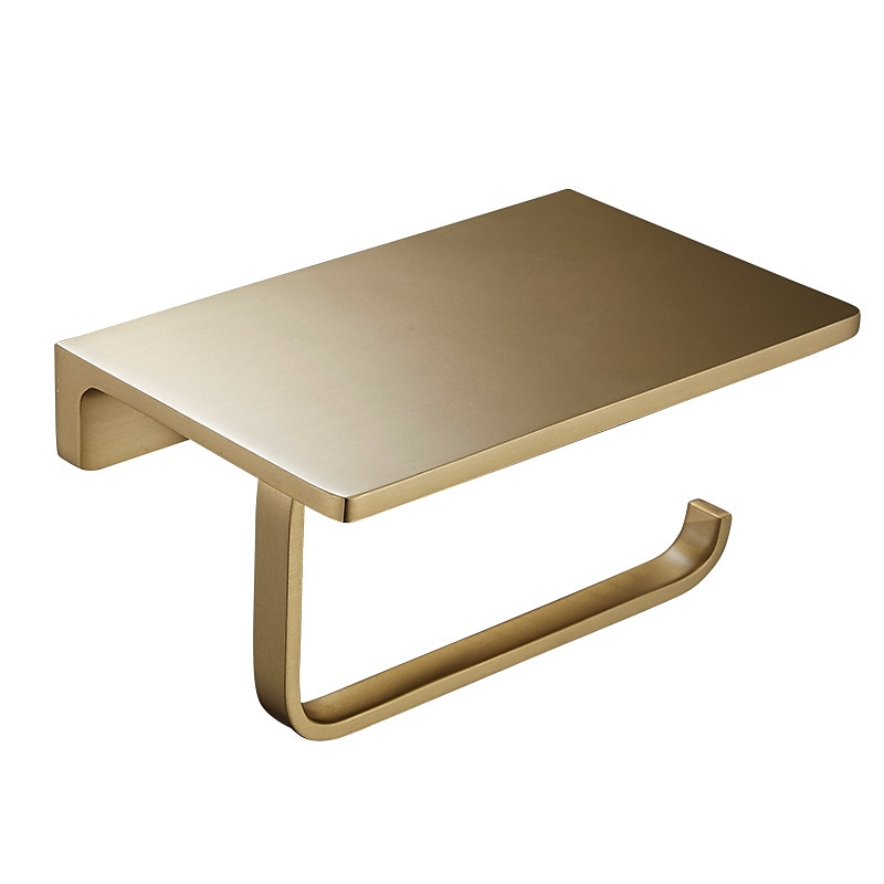 Soporte de papel higiénico, nuevo diseño, estante de baño, latón contemporáneo, montado en la pared, dorado cepillado, 1 ud. 2025 - $119.99 –P4