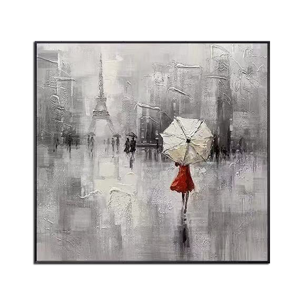 pintura al óleo de gran tamaño 100% hecho a mano arte de pared pintado a mano sobre lienzo torre eiffel mujeres sostienen un paraguas decoración moderna contemporánea decoración del hogar lienzo 2025 - $81.99 –P4