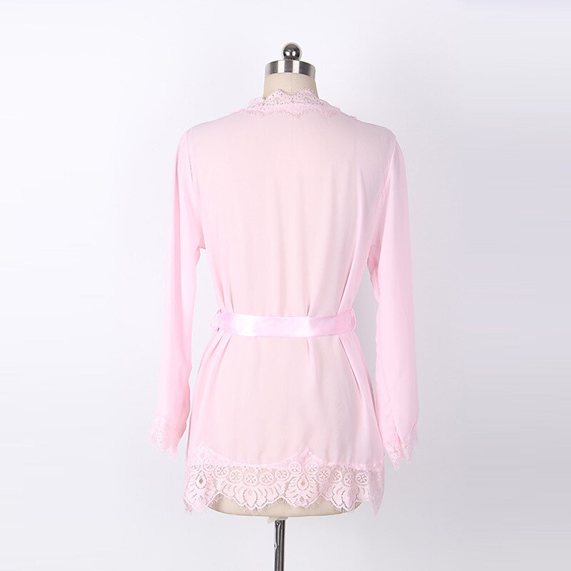 dames kanten badjas doorschijnend lange mouw riem taille rood intiem loungewear verstelbaar romantisch delicate afwerking alle seizoenen elegant 2026 - $12.49 –P5