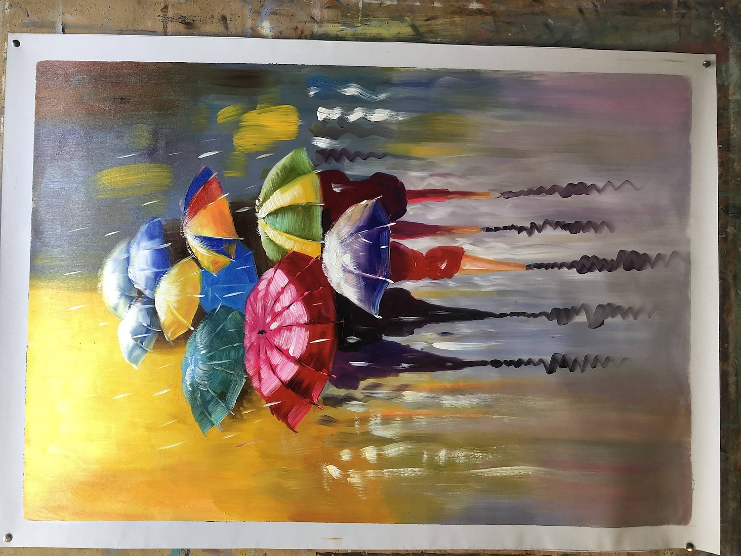 peinture à l'huile 100% fait main peint à la main art mural sur toile les gens tiennent des parapluies paysage abstrait comtemporary moderne décoration de la maison décor toile roulée pas de cadre de 2025 ? $61.99 –P8