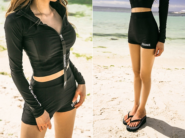 Damen 2-Teiler Rashguard UPF50+ Tankini Badeanzug Langarm Badeanzug UV-Sonnenschutz atmungsaktiv dehnbar Front-Reißverschluss Bademode - Schwimmen Surfen Wassersport Patchwork Sommer 2025 - $28.99 –P7