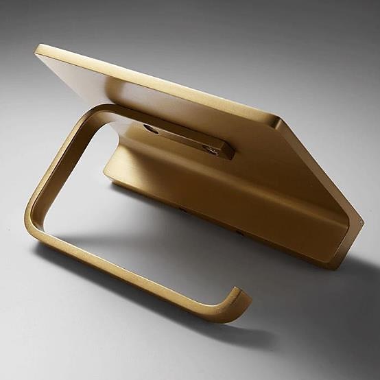 Soporte de papel higiénico, nuevo diseño, estante de baño, latón contemporáneo, montado en la pared, dorado cepillado, 1 ud. 2025 - $119.99 –P2