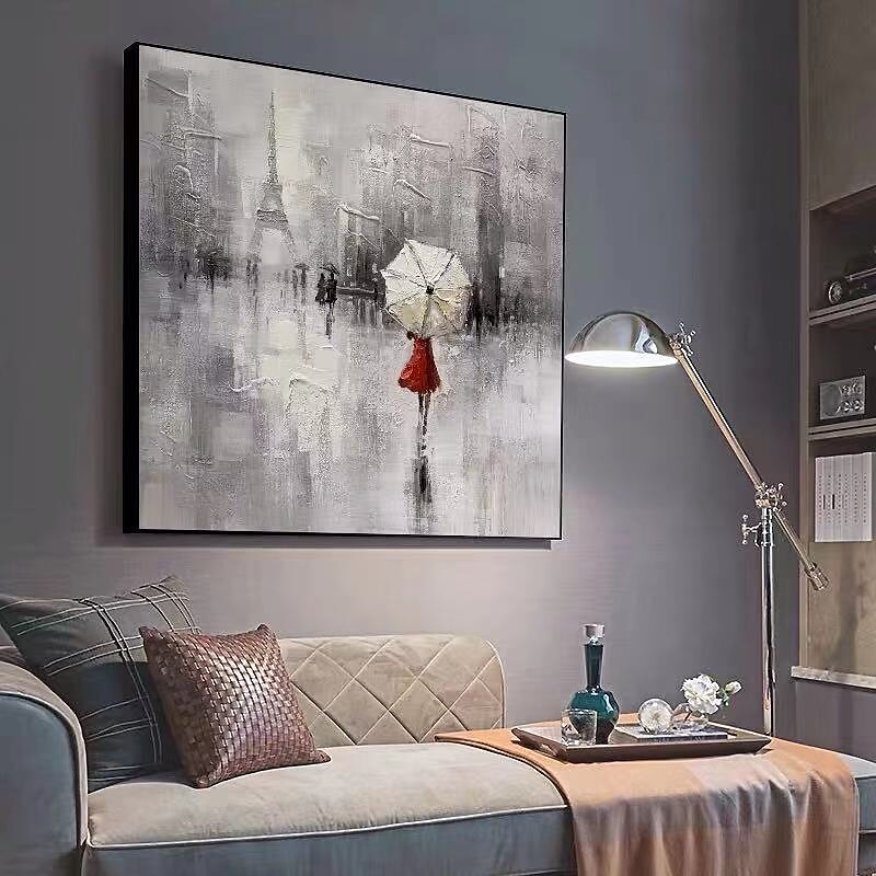 pintura al óleo de gran tamaño 100% hecho a mano arte de pared pintado a mano sobre lienzo torre eiffel mujeres sostienen un paraguas decoración moderna contemporánea decoración del hogar lienzo 2025 - $81.99 –P6