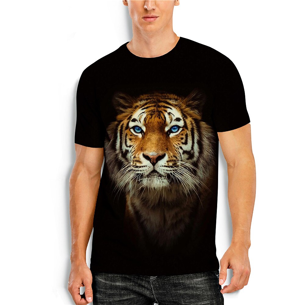 Tiger Casual Mens 3D Shirt, Brown Summer Cotton