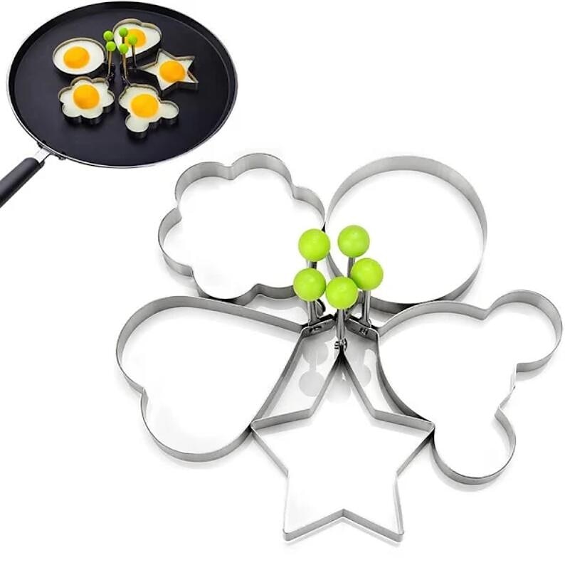  HUANJIE 5 Pieces Set Fried Egg Mold Pancake Rings Shaped  Omelette Mold Mould Frying Egg Cooking Tools Kitchen Supplies Accessories  Gadget Silver: Home & Kitchen