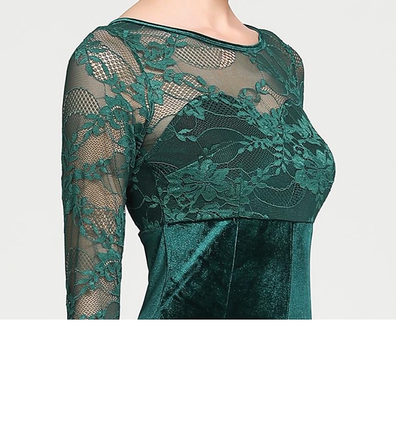 Ballroom Dance Dress Appliques Split Joint Women's Training Performance Long Sleeve Natural Chiffon Lace Velvet 2025 - $115.99 –P3