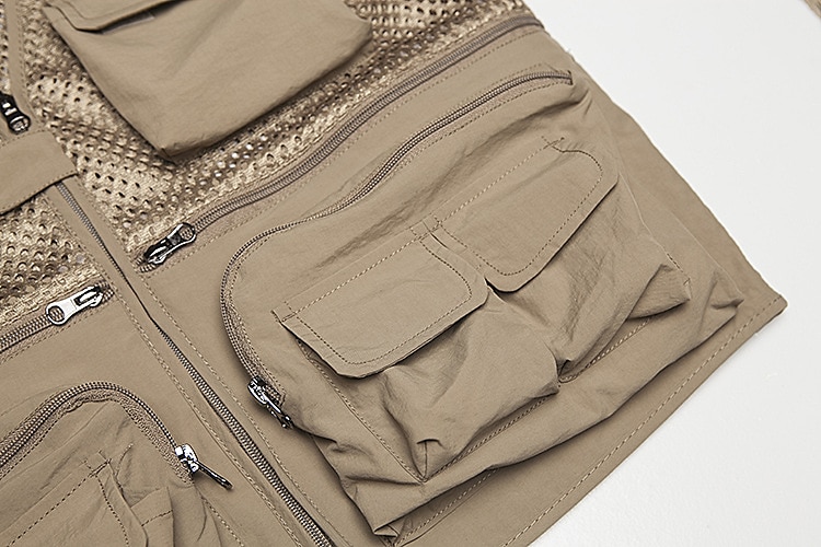 Men's Fishing Vest Hiking Vest Sleeveless V Neck Vest / Gilet Jacket Top Outdoor Breathable Quick Dry Multi Pockets Lightweight Polyester Army Green Khaki Dark Blue Fishing Climbing Camping / Hiking 2025 - $38.99 –P13