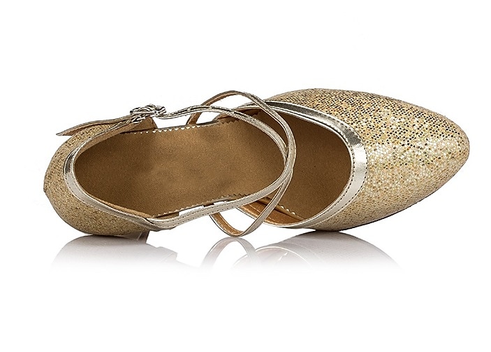 zilveren glitter dansschoenen met kruisband en gesp detail – comfortabele ballroom en latin dans hakken voor vrouwen 2025 - $54.99 –P4
