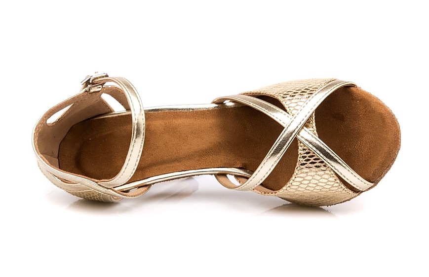 chaussures de danse latine dorées pour femmes avec lanières pailletées, bout ouvert et semelle en daim pour les spectacles de salon et de salsa de 2025 ? $46.99 –P4