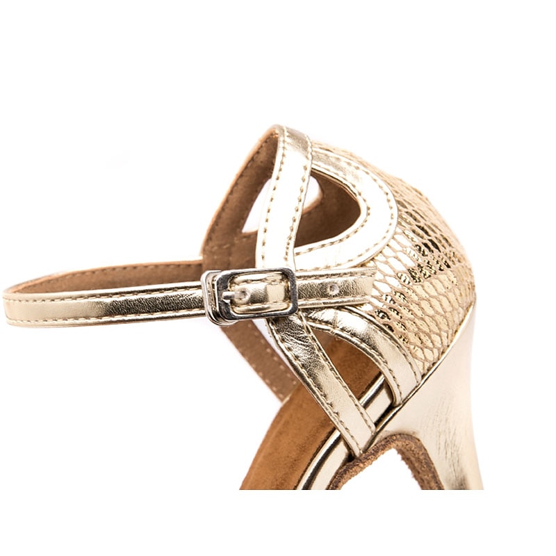 chaussures de danse latine dorées pour femmes avec lanières pailletées, bout ouvert et semelle en daim pour les spectacles de salon et de salsa de 2025 ? $46.99 –P3
