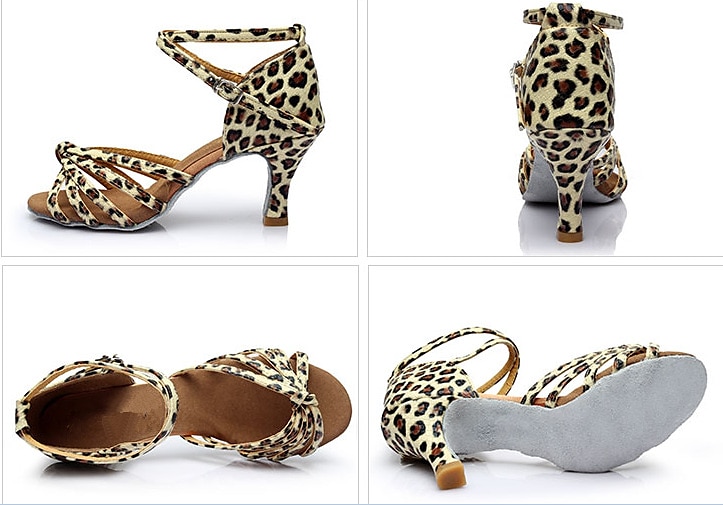 pantofi de dans latin pentru damă cu imprimeu leopard – tocuri de bal cu bretele cu talpă de piele intoarsă pentru salsa și performanță 2025 - $29.99 –P4