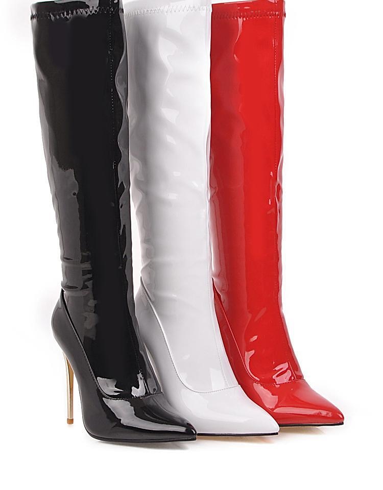 Per donna Stivaletti Regali di San Valentino Stivali sexy Stivali con tacco San Valentino Giornaliero Tinta unica Stivali al ginocchio A stiletto Appuntite Sensuale Informale Vernice Cerniera Nero del 2025 a $59.99 –P2