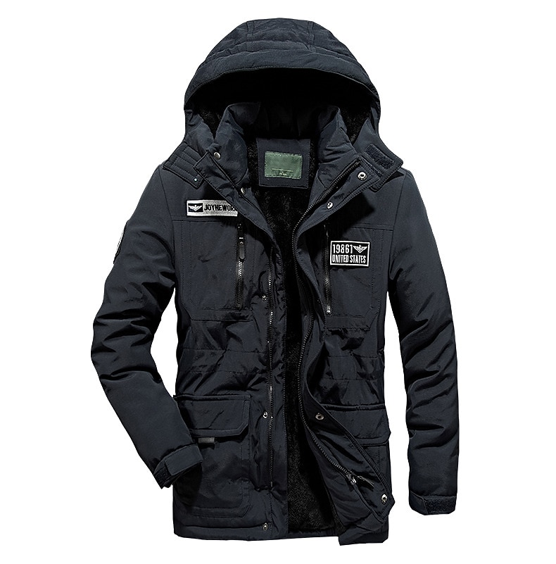 fleecejacka herr vinterjacka tjock varm huva parka militär vindjacka vinter utomhus vindtät lätt avtagbar keps trenchcoat ytterkläder topp skidåkning fiske klättring ljusblå skärm 2025 - $83.99 –P2
