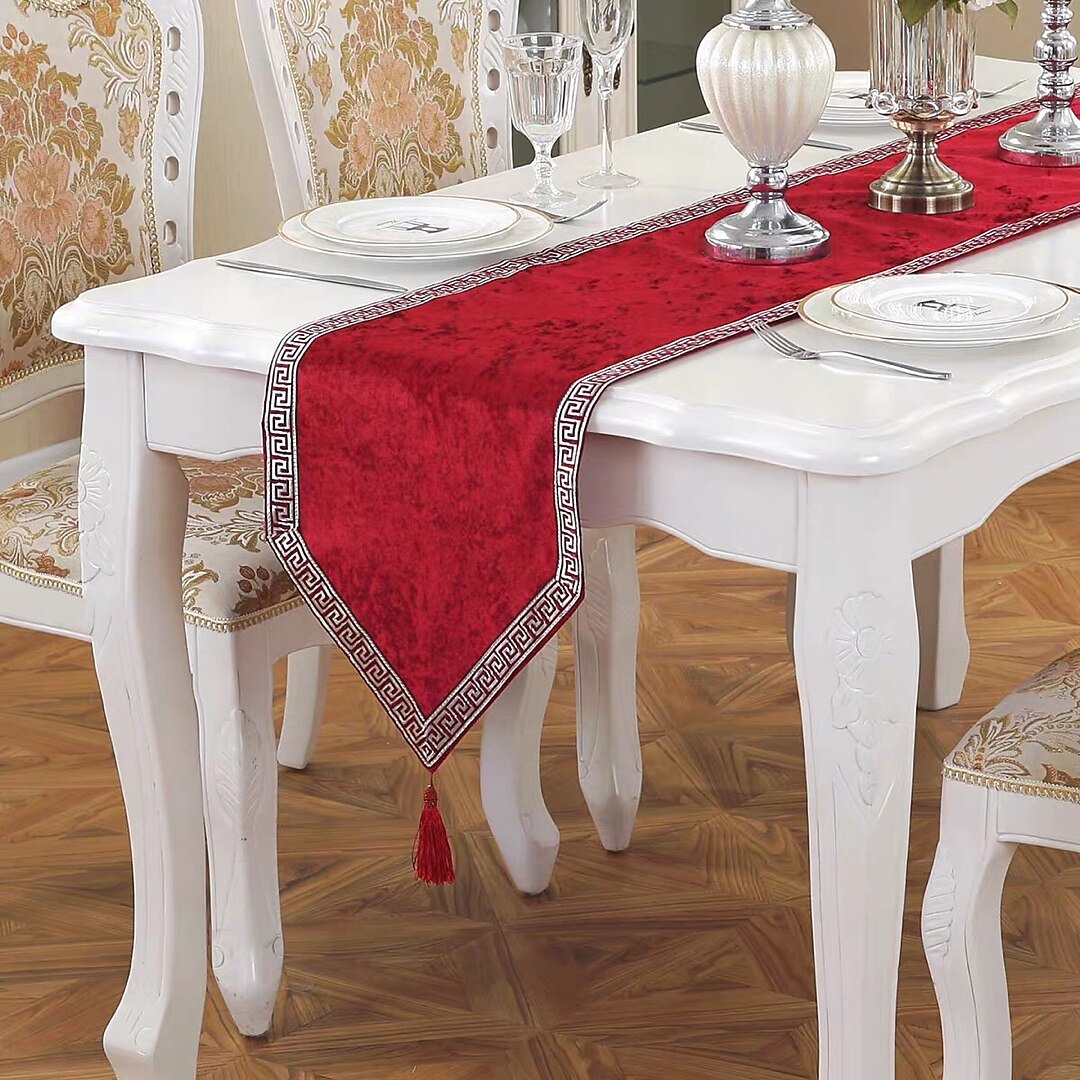 Rhinestone Velvet Table Runner Placemats Tassels Tablecloth Christmas Decor Pads