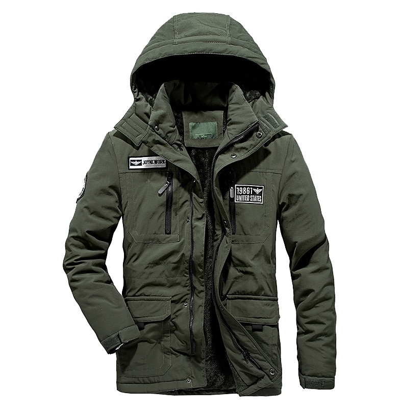 fleecejacka herr vinterjacka tjock varm huva parka militär vindjacka vinter utomhus vindtät lätt avtagbar keps trenchcoat ytterkläder topp skidåkning fiske klättring ljusblå skärm 2025 - $83.99 –P5
