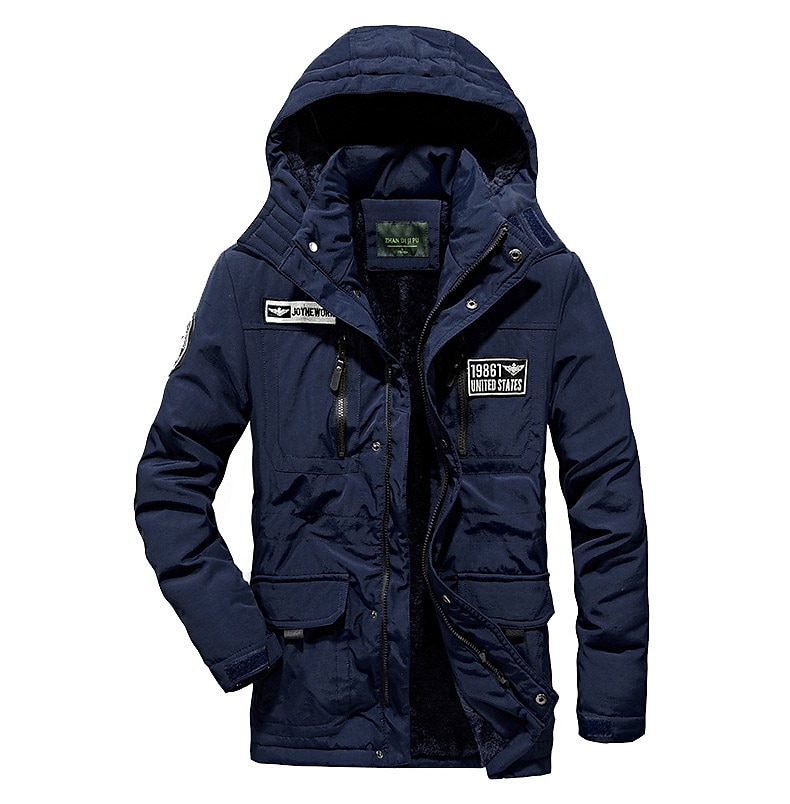 fleecejacka herr vinterjacka tjock varm huva parka militär vindjacka vinter utomhus vindtät lätt avtagbar keps trenchcoat ytterkläder topp skidåkning fiske klättring ljusblå skärm 2025 - $83.99 –P6