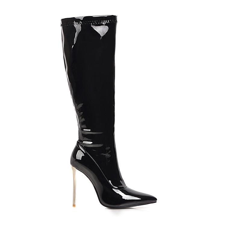Per donna Stivaletti Regali di San Valentino Stivali sexy Stivali con tacco San Valentino Giornaliero Tinta unica Stivali al ginocchio A stiletto Appuntite Sensuale Informale Vernice Cerniera Nero del 2025 a $59.99 –P5