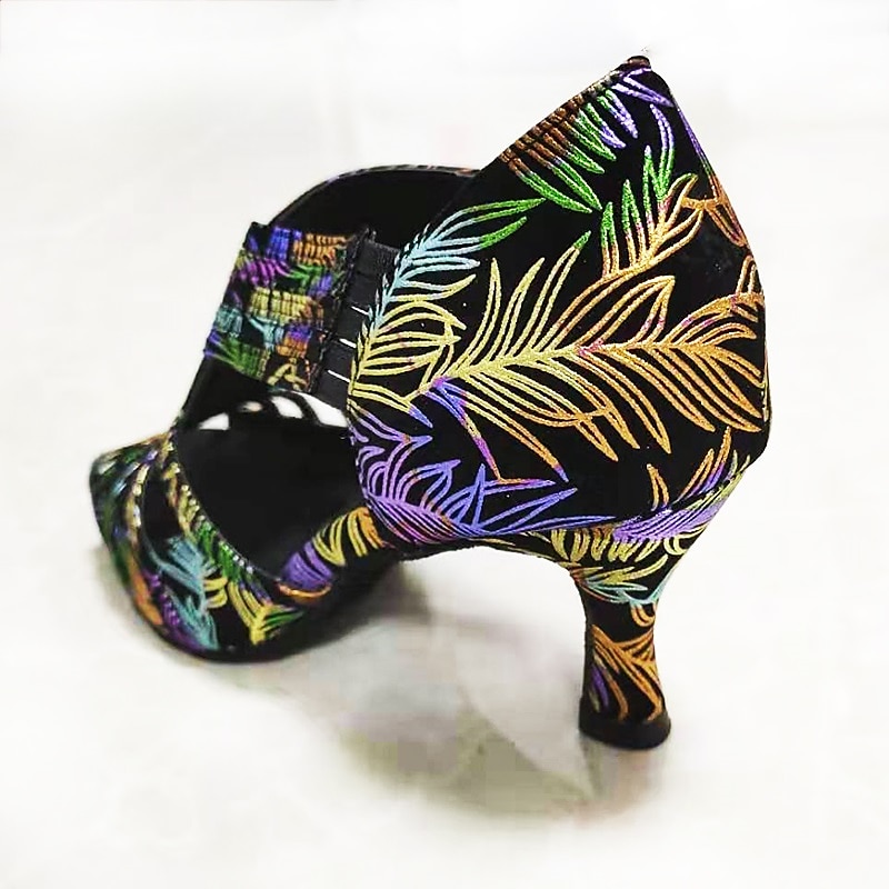 chaussures de danse pour femmes brodées de fleurs colorées avec semelle en daim souple – talons latins à bout ouvert pour les performances de salon et de salsa de 2025 ? $59.99 –P2