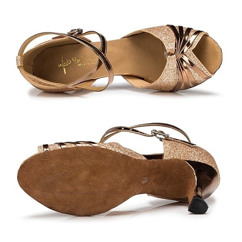 Women's Rose Gold Glitter Dance Shoes with Open-Toe, Soft Suede Sole and Strappy Design - Adjustable Buckle for Latin and Ballroom Dancing 2025 - $42.99 –P2