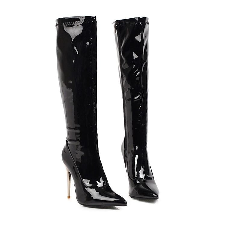Per donna Stivaletti Regali di San Valentino Stivali sexy Stivali con tacco San Valentino Giornaliero Tinta unica Stivali al ginocchio A stiletto Appuntite Sensuale Informale Vernice Cerniera Nero del 2025 a $59.99 –P4