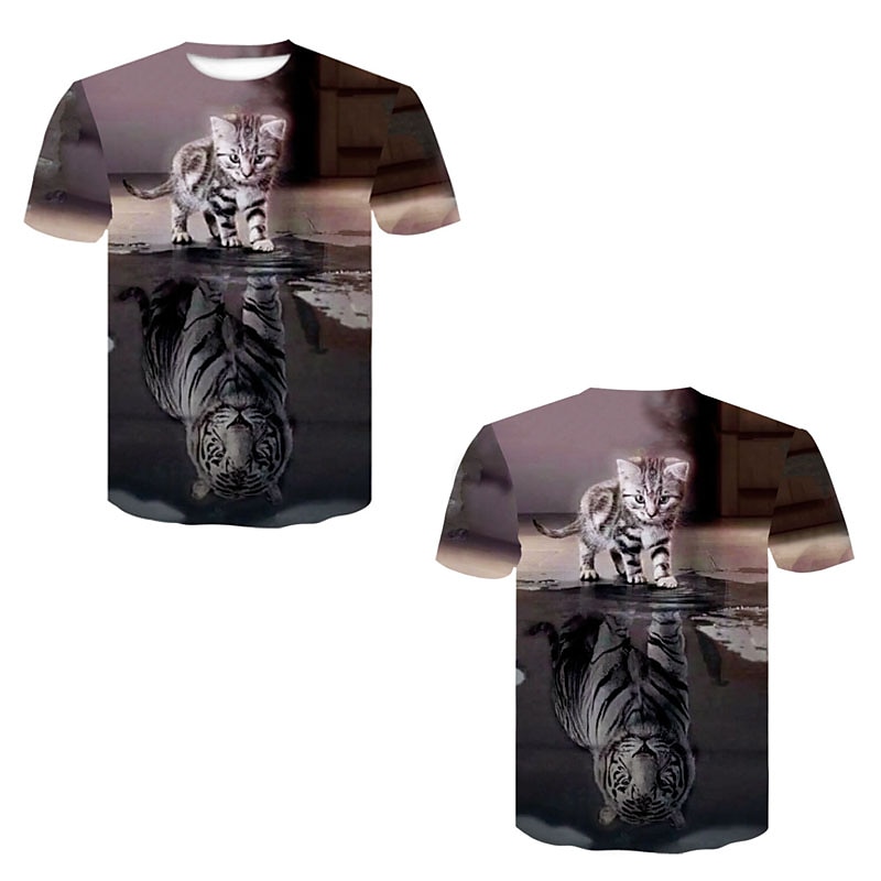 2025年 男性用 男女兼用 猫 3D シャツ Tシャツ 半袖 Tシャツ 3Dプリント クルーネック シャツ デザイナー ベーシック アニマル カジュアル 日常 ブラック / グレー 夏 衣類 標準 S M L XL XXL 3XL 4XL コレクション – $17.99 –P1