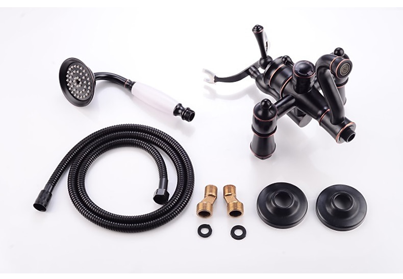Shower Faucet Set Rainfall Shower Vintage Style Electroplated Mount Outside Ceramic Valve Bath Shower Mixer Taps / Brass / Two Handles Two Holes 2025 - $242.99 –P5