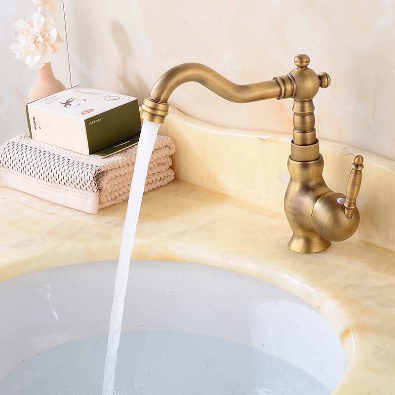Robinet de lavabo de salle de bain en laiton antique, robinets de bain traditionnels à un trou avec eau chaude et froide et valve en céramique de 2025 ? $80.99 –P4
