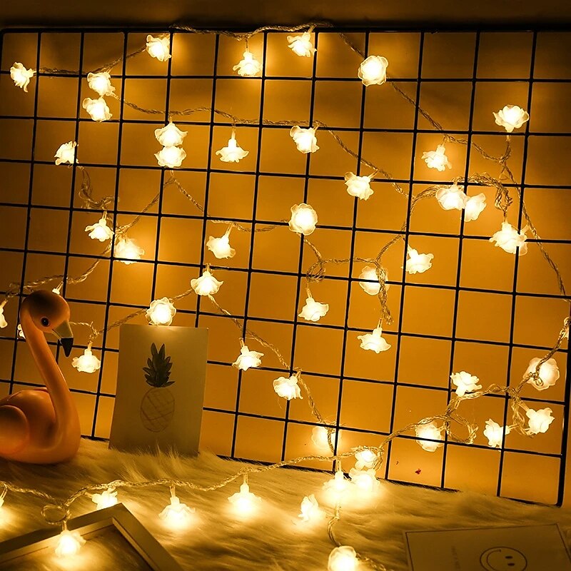 růžová řetězová světla, 1,5 m, 3 m, 6 m, 10/20/40 LED - teplá bílá vícebarevná dekorativní světla na baterie pro valentýnské svatby a novoroční venkovní párty 2025 - $7.99 –P6