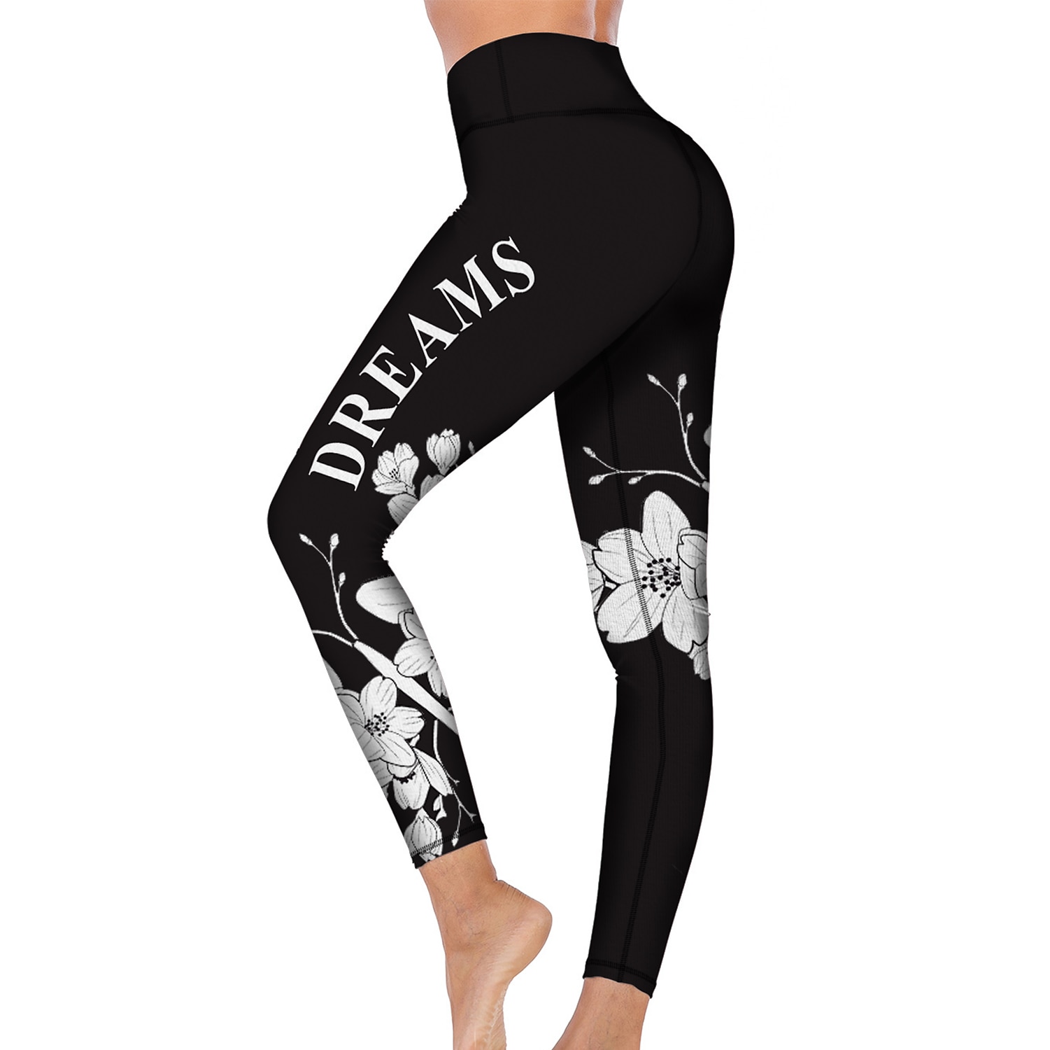 Dam Yogabyxor Rumplyft Magkontroll Hög midja Gymträning Löpning Kondition Trikåer Damasker Blomtryck Svart Höst Vinter sporter Sportkläder Hög Elasisitet 2026 - $12.99 –P1