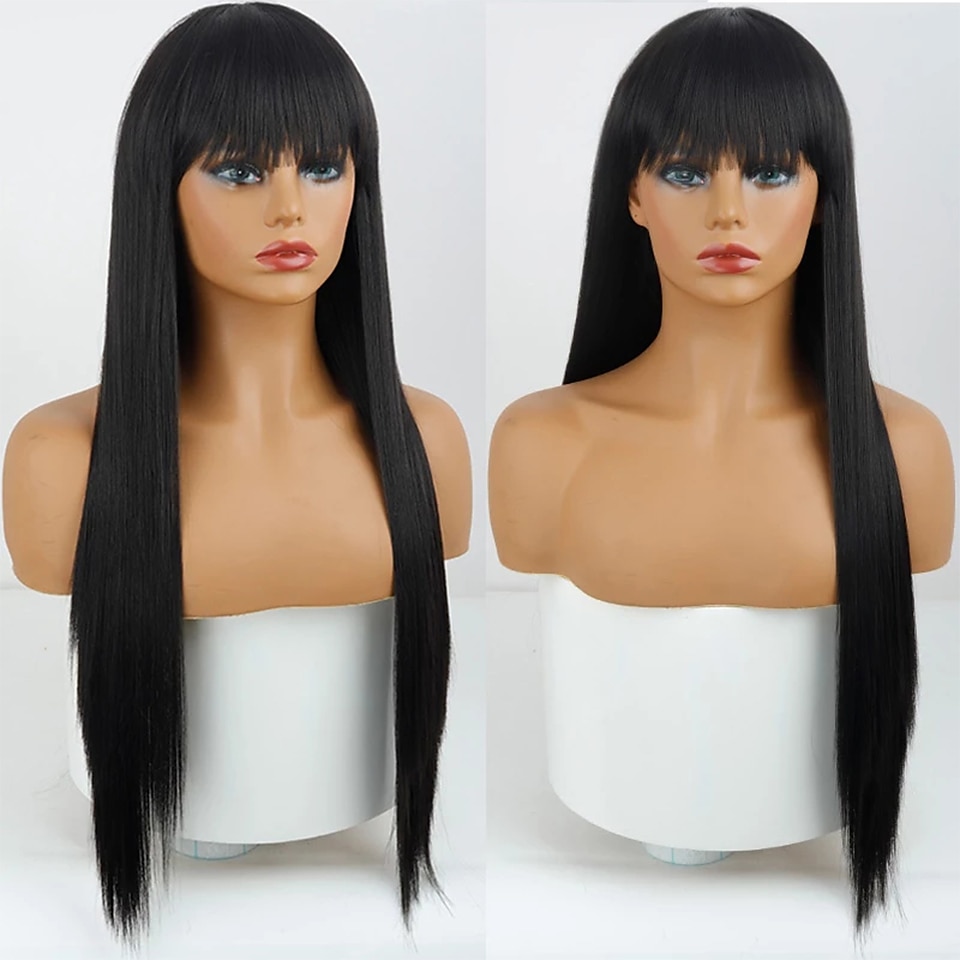 vinperuker för kvinnor syntetisk peruk naturlig rak fläta snygg bang peruk vinrött långt syntetiskt hår dam cosplay party blandad färg julfest peruker 2025 - $24.99 –P3