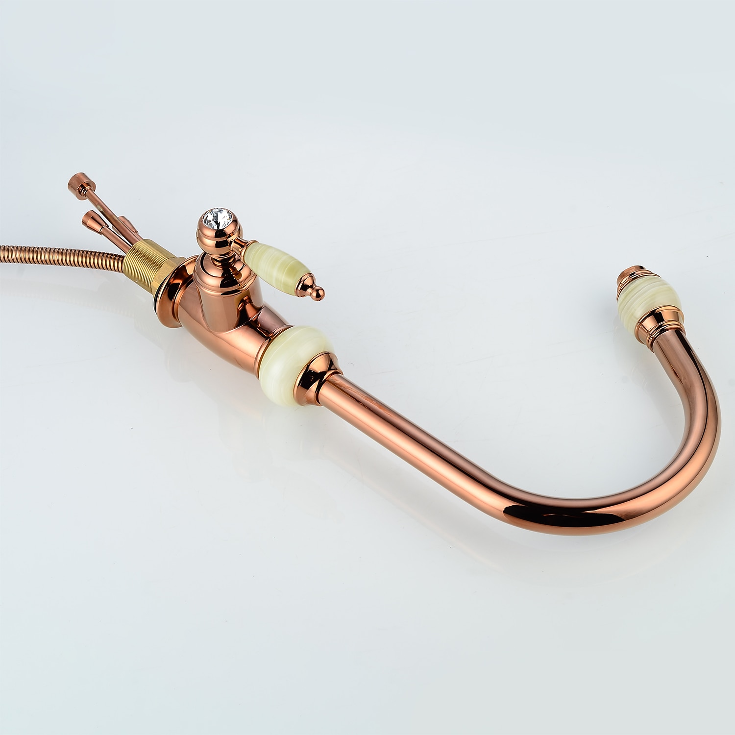 τραβήξτε έξω βρύση μίξερ νεροχύτη κουζίνας με ψεκαστήρα, 360 περιστρεφόμενες βρύσες κουζίνας με ψηλό τόξο, vintage μονή λαβή βρύση νερού δοχείου μιας τρύπας με κρύο ζεστό σωλήνα χρυσό ροζ χρυσό 2026 - $178.99 –P4