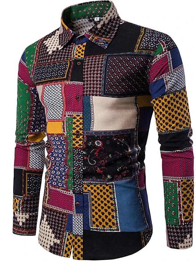 Herren Hemd Knopfhemd Langarm Designer Boho Täglich Ausgehen Ganzjährig Umlegekragen Bedruckt Hemden mit Kragen Hellgrün Dunkelgrün Purpur Regenbogen 2025 - $26.99 –P1