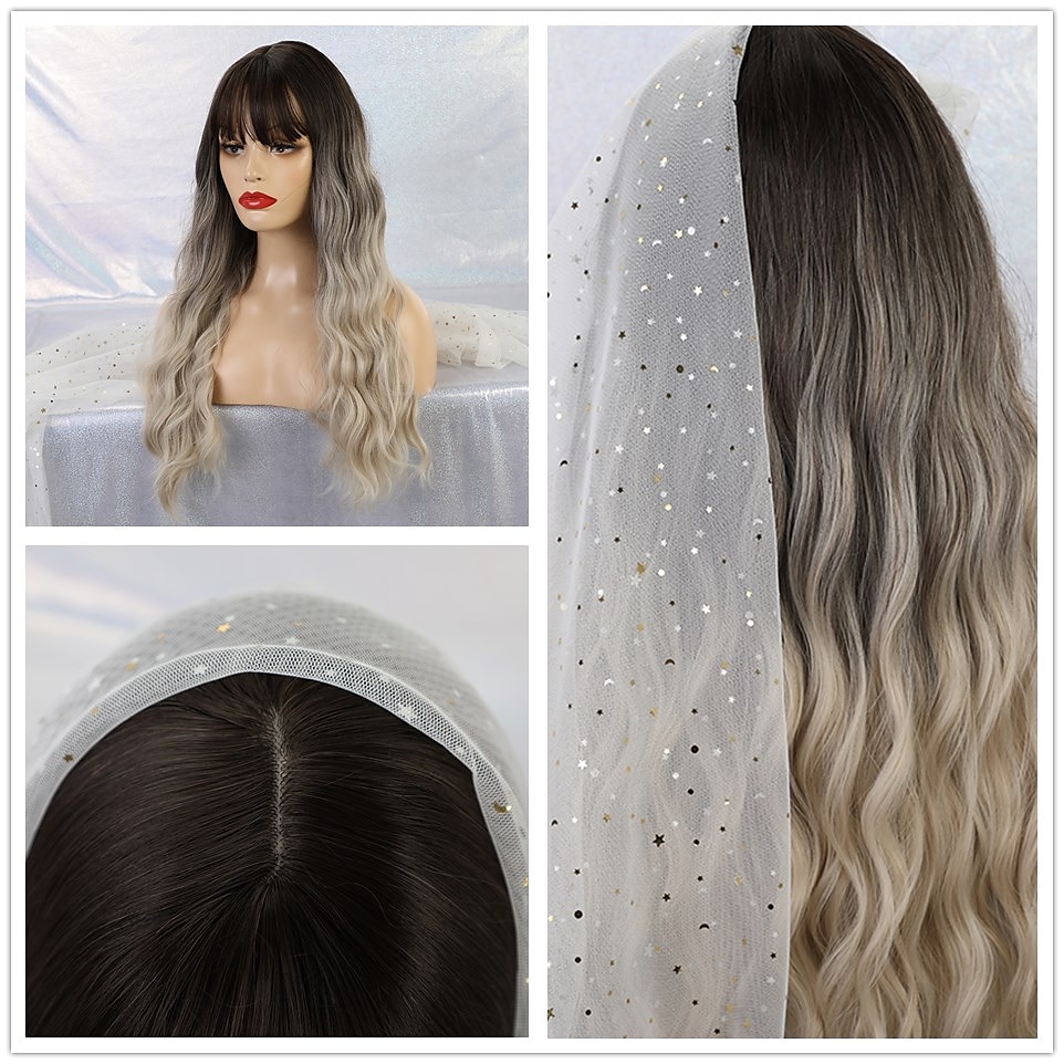 Blond paruky pro ženy syntetická paruka hluboká vlnitá úhledná třásňová paruka střední délka syntetické vlasy pro ženy cosplay párty móda blond halloween paruky 2025 - $22.99 –P6