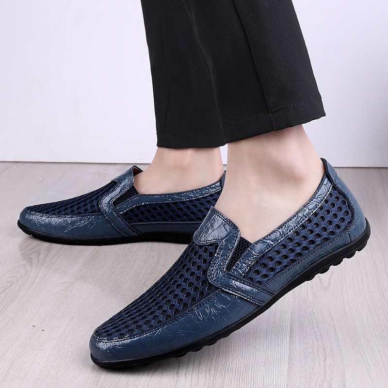 Calfskin Leather Breathable Moccasins Men Walking Loafers Shoes