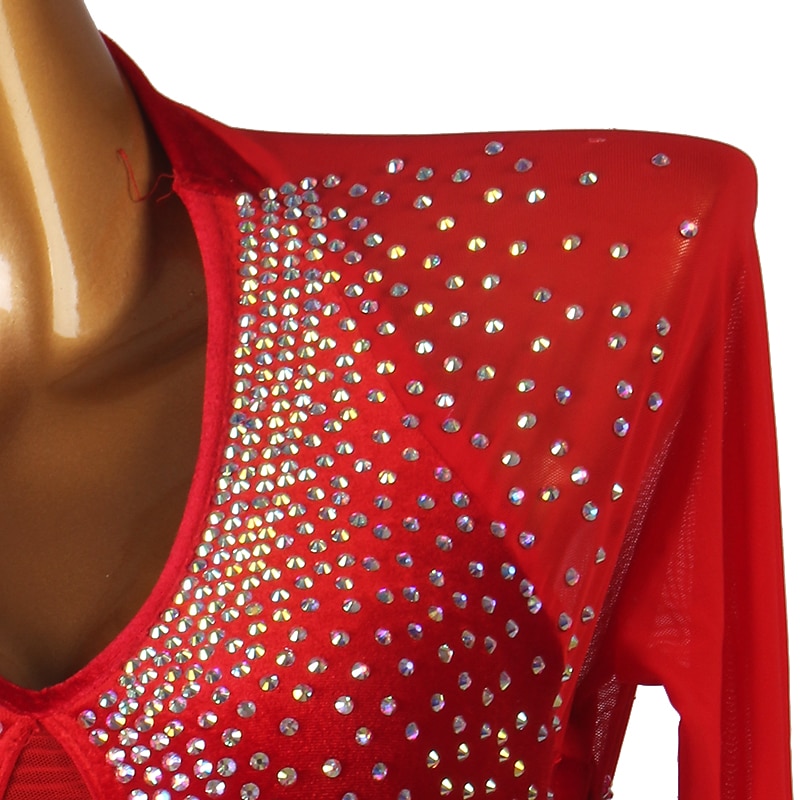 tánc salsa latin táncruha kristályok / strassz női edzés előadás hosszú ujjú magas bársony 2025 - $125.99 –P1