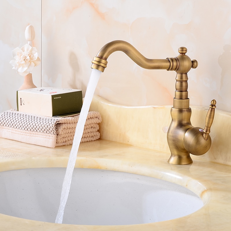 Robinet de lavabo de salle de bain en laiton antique, robinets de bain traditionnels à un trou avec eau chaude et froide et valve en céramique de 2025 ? $80.99 –P5
