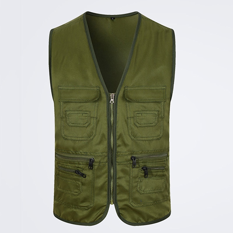 Men's Fishing Vest Military Tactical Vest Hiking Vest Sleeveless V Neck Vest / Gilet Jacket Top Outdoor Breathable Quick Dry Lightweight Multi Pockets Cotton Polyester Dark Grey Black Army Green 2025 - $17.49 –P5