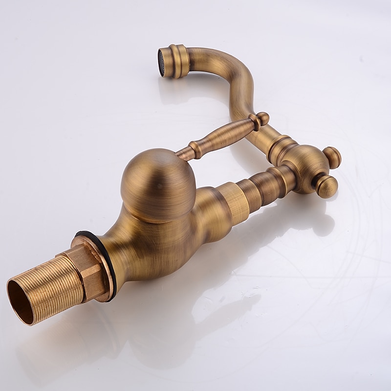 Robinet de lavabo de salle de bain en laiton antique, robinets de bain traditionnels à un trou avec eau chaude et froide et valve en céramique de 2025 ? $80.99 –P8