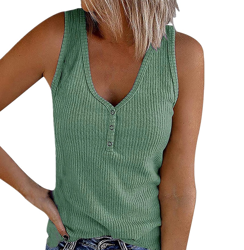 Women's Camisole Tank Top Going Out Tops Henley Shirt Vest Plain Streetwear Basic Beach Sleeveless V Neck Regular Tops Casual Daily Holiday Buttons Black White Pink Army Green Red 2025 - $18.99 –P4